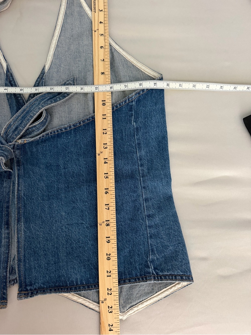 Denim Button-Front Vest in Medium Blue - Picture 7 of 9